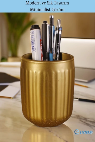 Evene Kalemlik Masa Kalemliği Organizer Kalemlik Altın Renk Model 11 - Resim 4