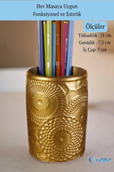 Evene Kalemlik Masa Kalemliği Organizer Kalemlik Altın Eskitme Renk Model 12 - Resim 2