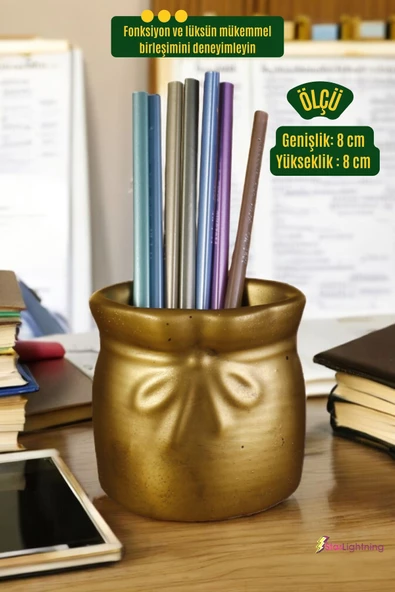 StarLightning Kalemlik Masa Kalemliği Organizer Kalemlik Altın Eskitme Renk Model 8 - Resim 3