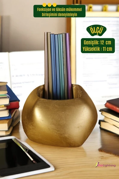 StarLightning Kalemlik Masa Kalemliği Organizer Kalemlik Altın Renk Model 22 - 3