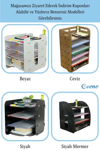 Evene Dosya Düzenleyici Masa Üstü Organizer Ahşap Evrak Rafı Siyah Renk Model 5 - 7