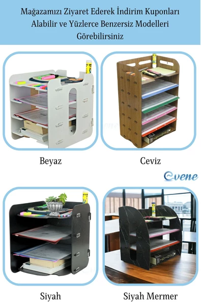 Evene Dosya Düzenleyici Masa Üstü Organizer Ahşap Evrak Rafı Siyah Mermer Renk Model 6 - 7