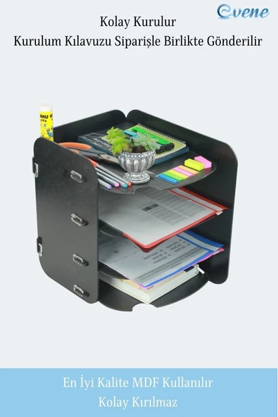 Evene Dosya Düzenleyici Masa Üstü Organizer Ahşap Evrak Raflı Model 2 - 6