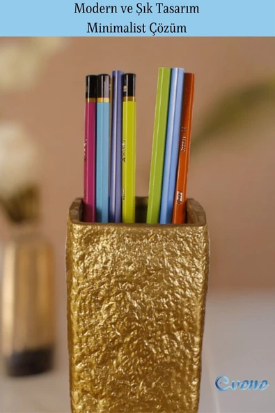 Evene Kalemlik Masa Kalemliği Organizer Kalemlik Altın Renk Model 7 - Resim 4