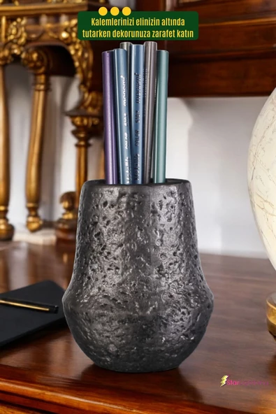 StarLightning Kalemlik Masa Kalemliği Organizer Kalemlik Gümüş Eskitme Renk Model 15 - Resim 4