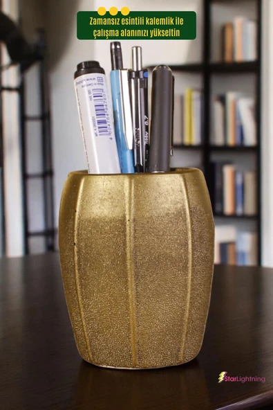 StarLightning Kalemlik Masa Kalemliği Organizer Kalemlik Altın Eskitme Renk Model 13 - Resim 2