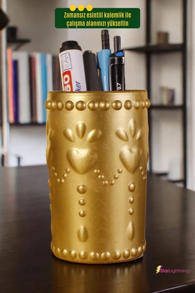 StarLightning Kalemlik Masa Kalemliği Organizer Kalemlik Altın Renk Model 10 - Resim 2