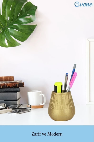 Evene Kalemlik Altın Renk Masa Kalemliği Organizer Kalemlik Dönen Model 3 - Resim 3