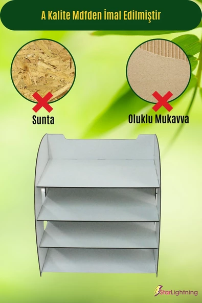 StarLightning Masa Düzenleyici Organizer Evrak Rafı Masaüstü Organizer Beyaz Renk Model 6 - 5
