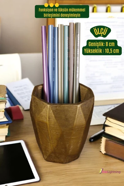 StarLightning Kalemlik Masa Kalemliği Organizer Kalemlik Altın Eskitme Renk Model 2 - 3