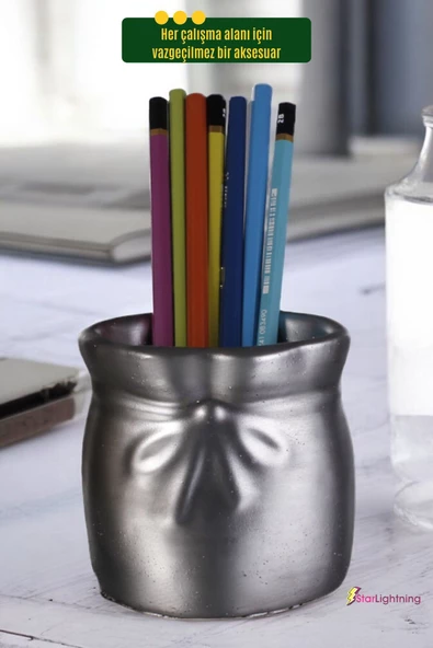 StarLightning Kalemlik Masa Kalemliği Organizer Kalemlik Gümüş Eskitme Renk Model 8 - Resim 5