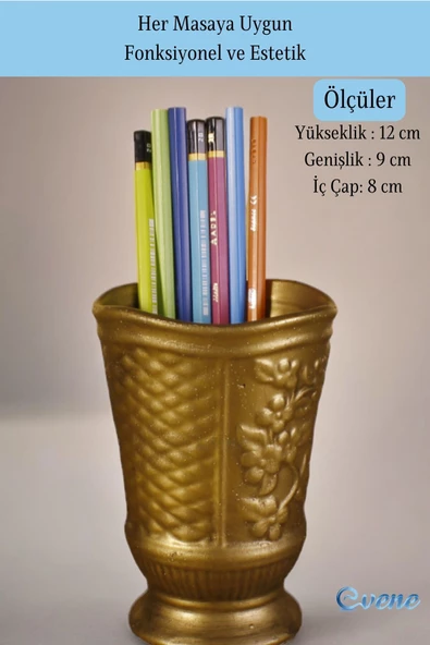 Evene Kalemlik Masa Kalemliği Organizer Kalemlik Altın Eskitme Renk Model 9 - Resim 2