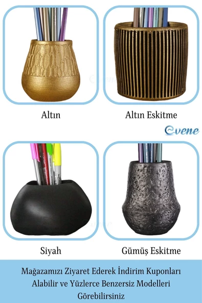 Evene Kalemlik Masa Kalemliği Organizer Kalemlik Altın Renk Model 18 - Resim 8