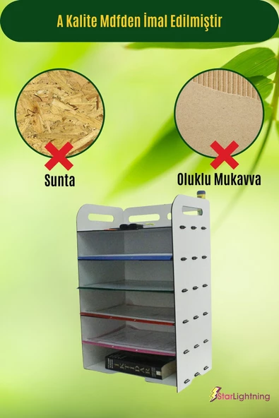 StarLightning Masa Düzenleyici Organizer Evrak Rafı Masaüstü Organizer Beyaz Renk Model 5 - 5