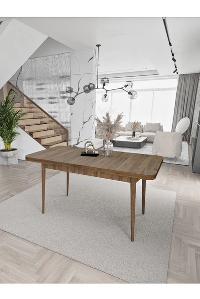 AVVİO Sümela Açılabilir Tek Masa Barok Ceviz Mutfak Masası Yemek Masası Açılır - Resim 2