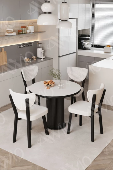 AVVİO Elma Yuvarlak Beyaz Mutfak Masa 4 Adet Sandalyeli Takım ürün görseli