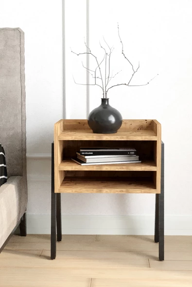 AVVİO Armoni Ahşap Iki Raflı Komodin Metal Ayaklı - Resim 2