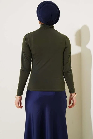 Balıkçı Yaka Büzgülü Bluz Haki - Resim 3