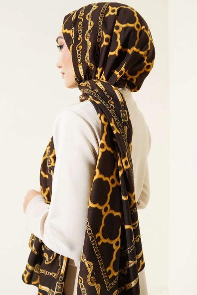 Dijital Zincir Desen Medine Şal Kahve - Resim 3