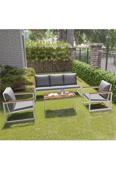 AVVİO Newyork Minderli Bahçe, Cafe - Salon - Metal Kanepe Koltuk3 1 1 Sehpa - 2