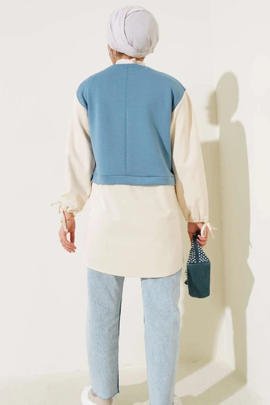 Bilekleri Tünelli Garnili Tunik Petrol - Resim 3