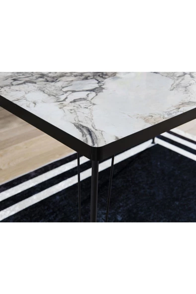 AVVİO Beren Yemek Masası Takımı-mutfak Masası Takımı-beyaz Mermer Görünümlü 80x120 Oval Kenar - Resim 2