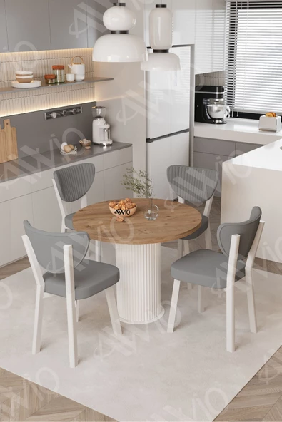 AVVİO Elma Yuvarlak Ceviz Mutfak Masa 4 Adet Sandalyeli Takım ürün görseli