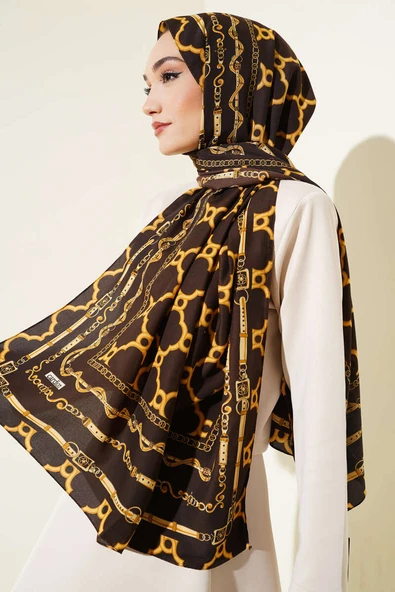 Dijital Zincir Desen Medine Şal Kahve - Resim 2