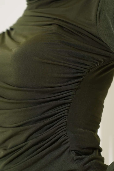 Balıkçı Yaka Büzgülü Bluz Haki - Resim 4