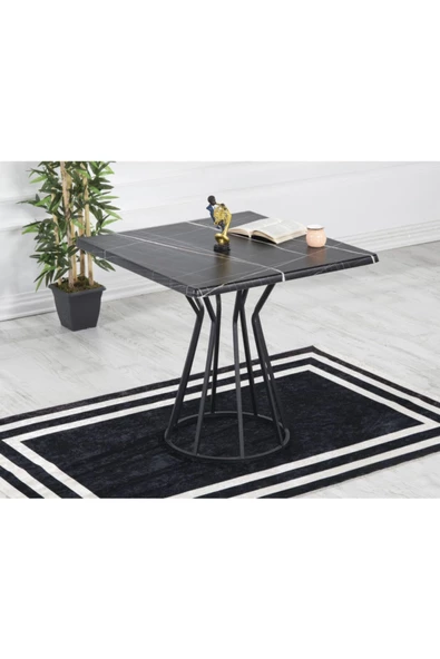 AVVİO Ada 2 Kişilik Verzalit 80x80 Yemek Masası Takımı-mutfak Masası Takımı Siyah Mermer ürün görseli