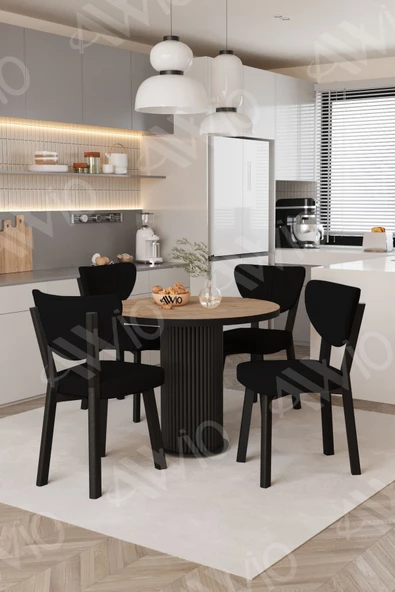 AVVİO Elma Yuvarlak Ceviz Mutfak Masa 4 Adet Sandalyeli Takım - Resim 2