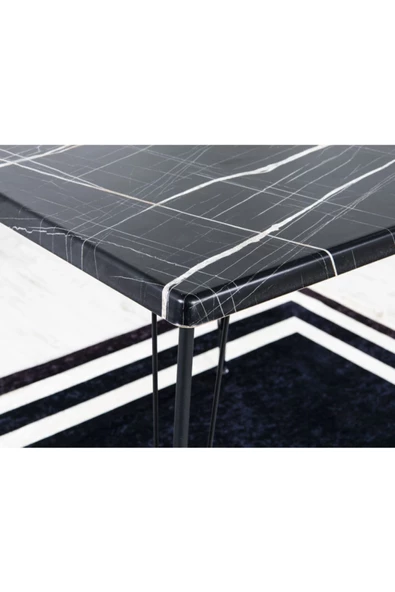 AVVİO Erva Verzalit 80-80 Yemek Masası Takımı-mutfak Masası Takımı-balkon Masa Takımı -siyah Mermer - Resim 2
