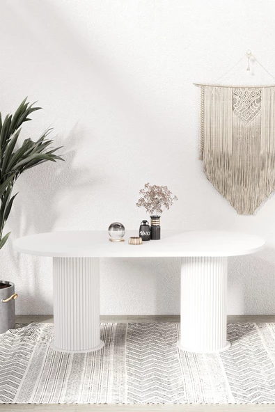 AVVİO Kiev PTT LAKE MDF BEYAZ AYAKLI 80x180 MUTFAK MASASI YEMEK MASASI - Resim 2