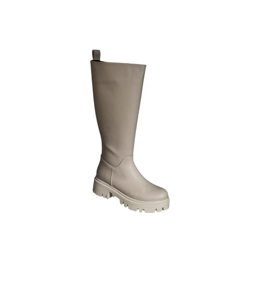 YAZKIŞ Kadın Siyah Krem Düz Taban Çizme Tpuk Boyu 6cm Diz Boyu 37cm - 14