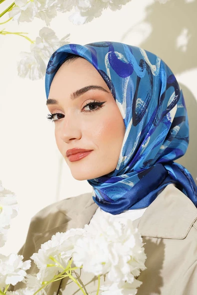 Pastel Desen Eşarp İndigo - 2