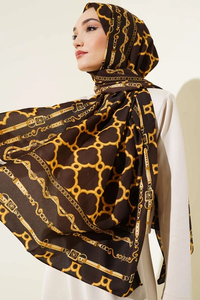 Dijital Zincir Desen Medine Şal Kahve ürün görseli 1