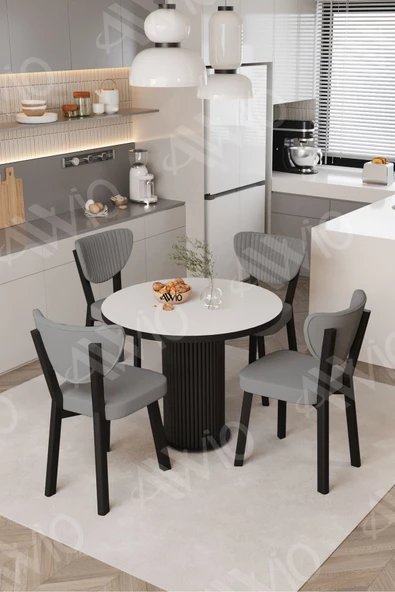 AVVİO Elma Yuvarlak Beyaz Mutfak Masa 4 Adet Sandalyeli Takım ürün görseli