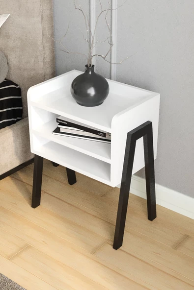 AVVİO Armoni Ahşap Iki Raflı Komodin Metal Ayaklı - Resim 2