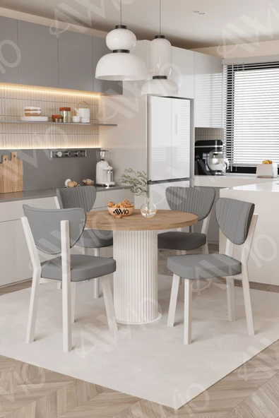 AVVİO Elma Yuvarlak Ceviz Mutfak Masa 4 Adet Sandalyeli Takım - Resim 2