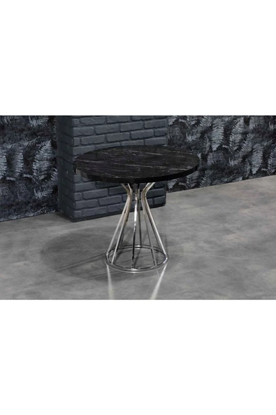 AVVİO 90x90 Viva Siyah Mermer Görünümlü Gümüş Kum Saatli Mutfak Masası ürün görseli