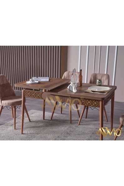 AVVİO Lotus Yemek Masası Mutfak Masası Açılır Masa Takımı Cappucino 4 Sandalyeli - Resim 2