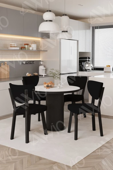 AVVİO Elma Yuvarlak Beyaz Mutfak Masa 4 Adet Sandalyeli Takım - Resim 2