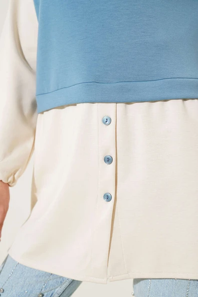 Bilekleri Tünelli Garnili Tunik Petrol - Resim 4