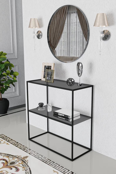 AVVİO MİKA Temper Füme Camlı Metal Dresuar 30x80 - 2