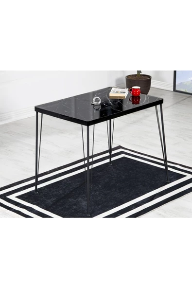 AVVİO Zeyra Yemek Masası Takımı-mutfak Masası Takımı-siyah Mermer 70x110 Oval Kenar