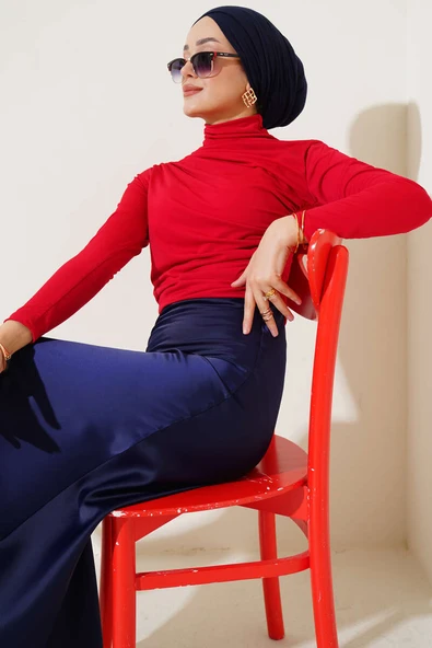 Balıkçı Yaka Büzgülü Bluz Kırmızı ürün görseli