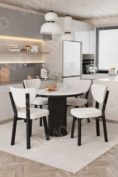 AVVİO Elma Yuvarlak Beyaz Mutfak Masa 4 Adet Sandalyeli Takım - Resim 2