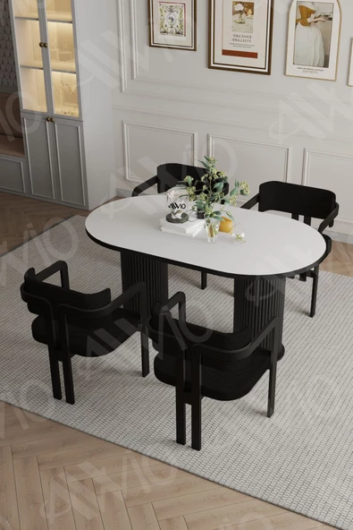 AVVİO MARCO  Ptt Lake Mdf Ayak 4'lü Tokyo Metal Demonte Sandalye 80x140 Masa Sandalye Takımı ürün görseli