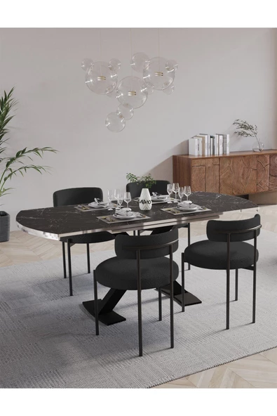 AVVİO Pıero Lak Panel 80x130 Açılır Yemek Masası Mutfak Masası 4 Kişilik Masa Sandalye Takımı ürün görseli