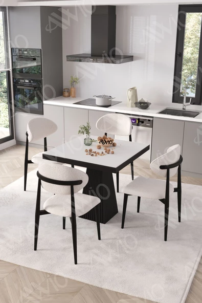 AVVİO Viola Siyah Polo Metal Sandalye 90X90 Kare  Yemek Masası Mutfak Masası Masa Sandalye Takımı - Resim 2